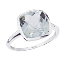 Silver ring with 10mm checkerboard green amethyst 
