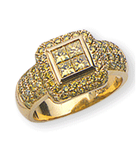 18K Yellow gold and colored enhanced diamond wedding ring (G,enhanced yellow /SI2, D-0.76ct, YD-0.44ct)