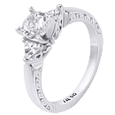 14K White Gold Hand-Engraved and Finely Milgrained Engagement Ring
