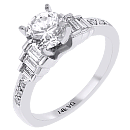 14K White Gold Round and Baguette Diamond Engagement Ring 