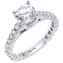14K White Gold Round Diamond Bezel-Set with Milgrain Engagement Ring 