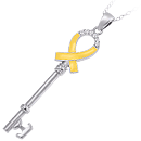 Yellow Ribbon 14K White Gold, Diamond and Enameled Support Our Troops Key Pendant