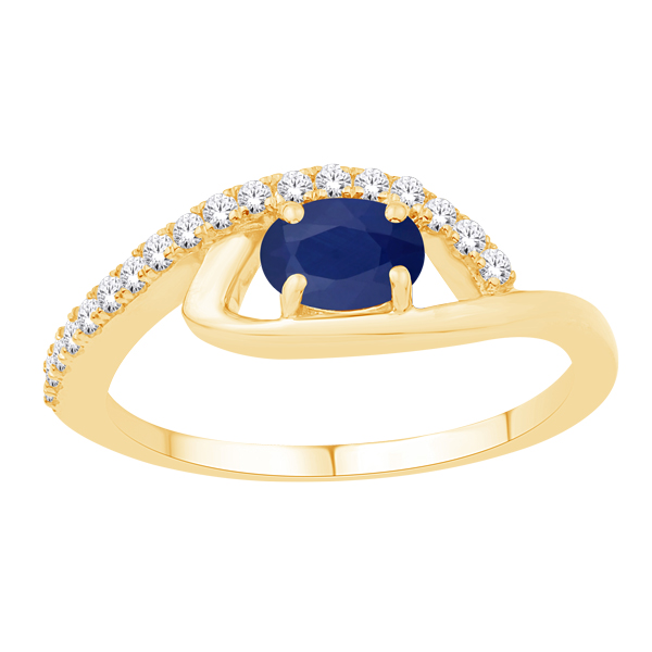 14K GOLD RING WITH DIAMONDS AND SAPPHIRE