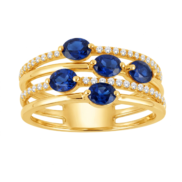 14K Yellow Gold Ring With Diamonds And Sapphire
