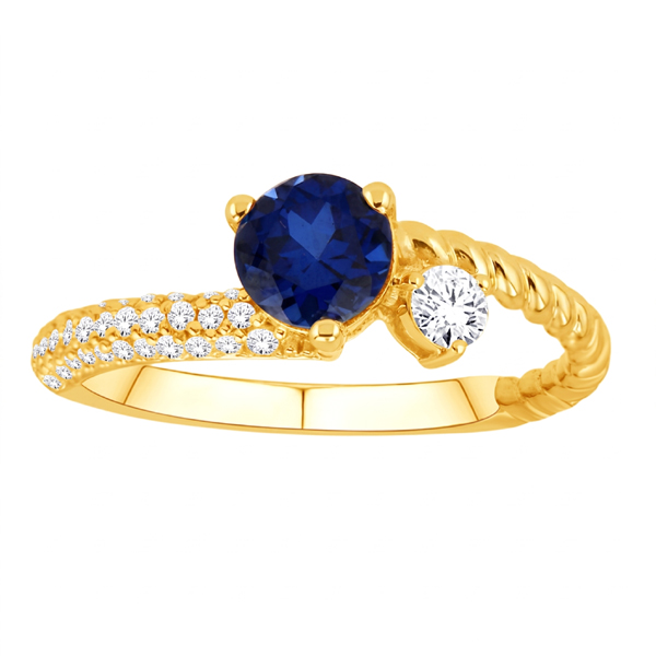 14K Yellow Gold Ring With Diamonds And Sapphire